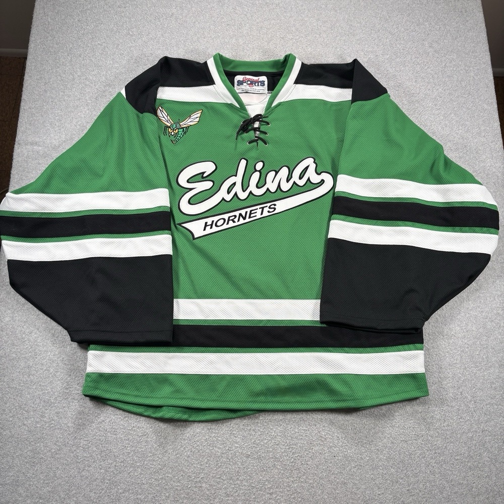Edina Hornets High School Minnesota Hockey Jersey MN White Green Size M